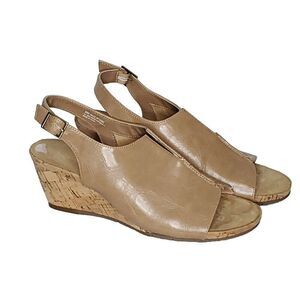 Aerosoles Cork Wedge Sandals 9M Tan Brown Heel Rest Open Toe Slingback